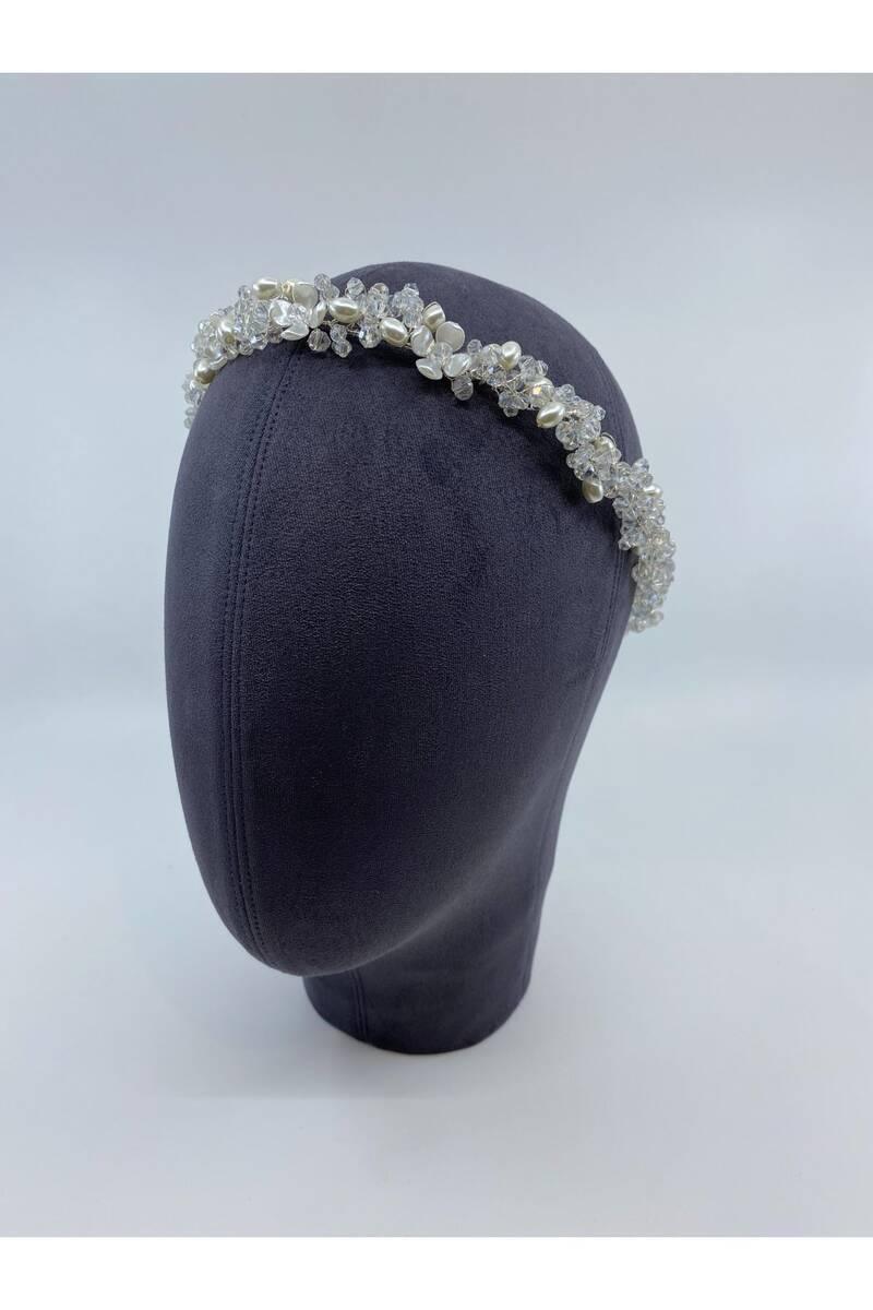 Damla İncili Kristalli Gümüş Telli Üç Boyutlu Saç Aksesuarı - Mediha Cambaz Bridal