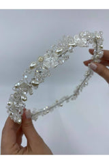 Damla İncili Kristalli Gümüş Telli Üç Boyutlu Saç Aksesuarı - Mediha Cambaz Bridal