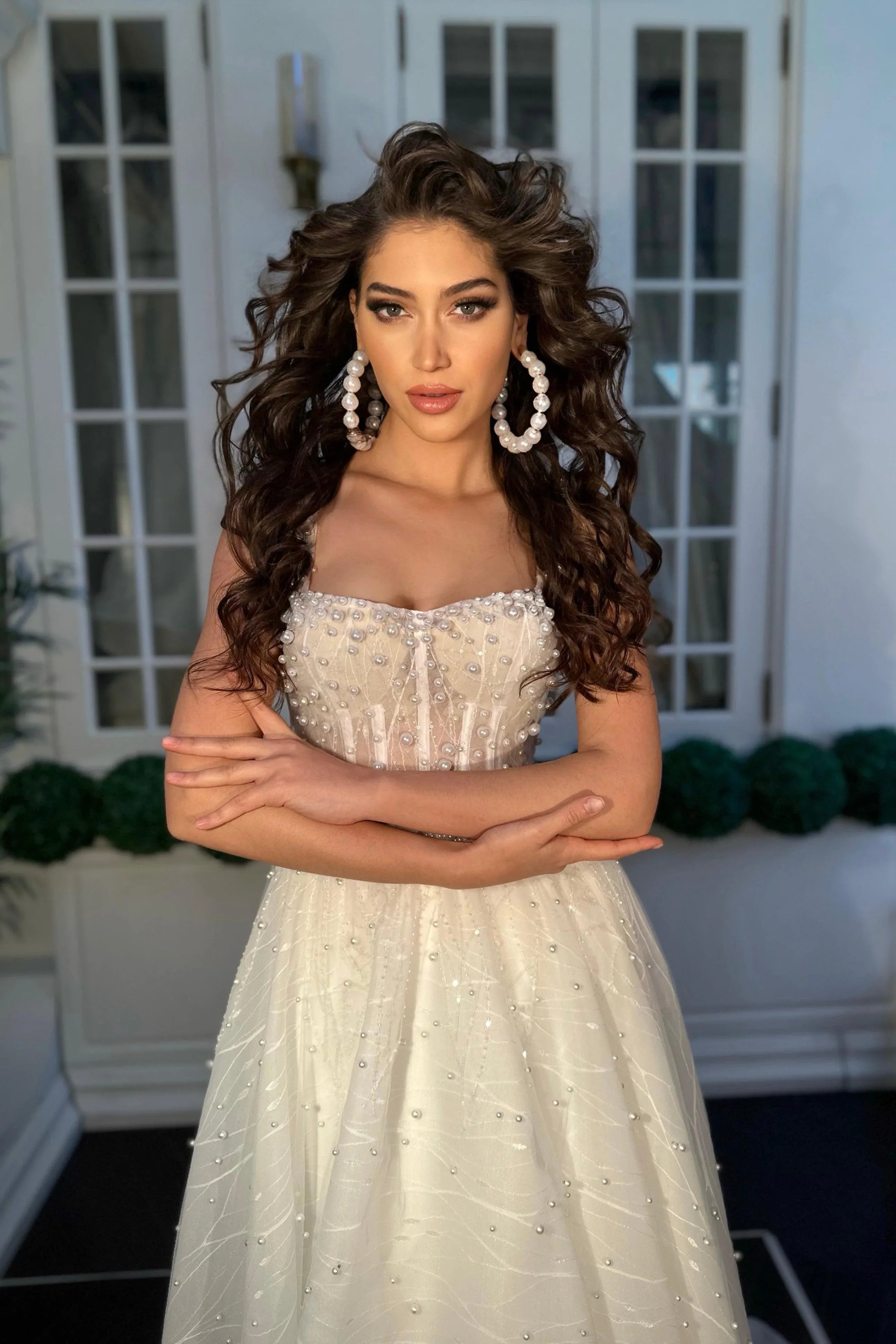 Delfina İncili Kare Yaka A Kesim Gelinlik - Mediha Cambaz Bridal