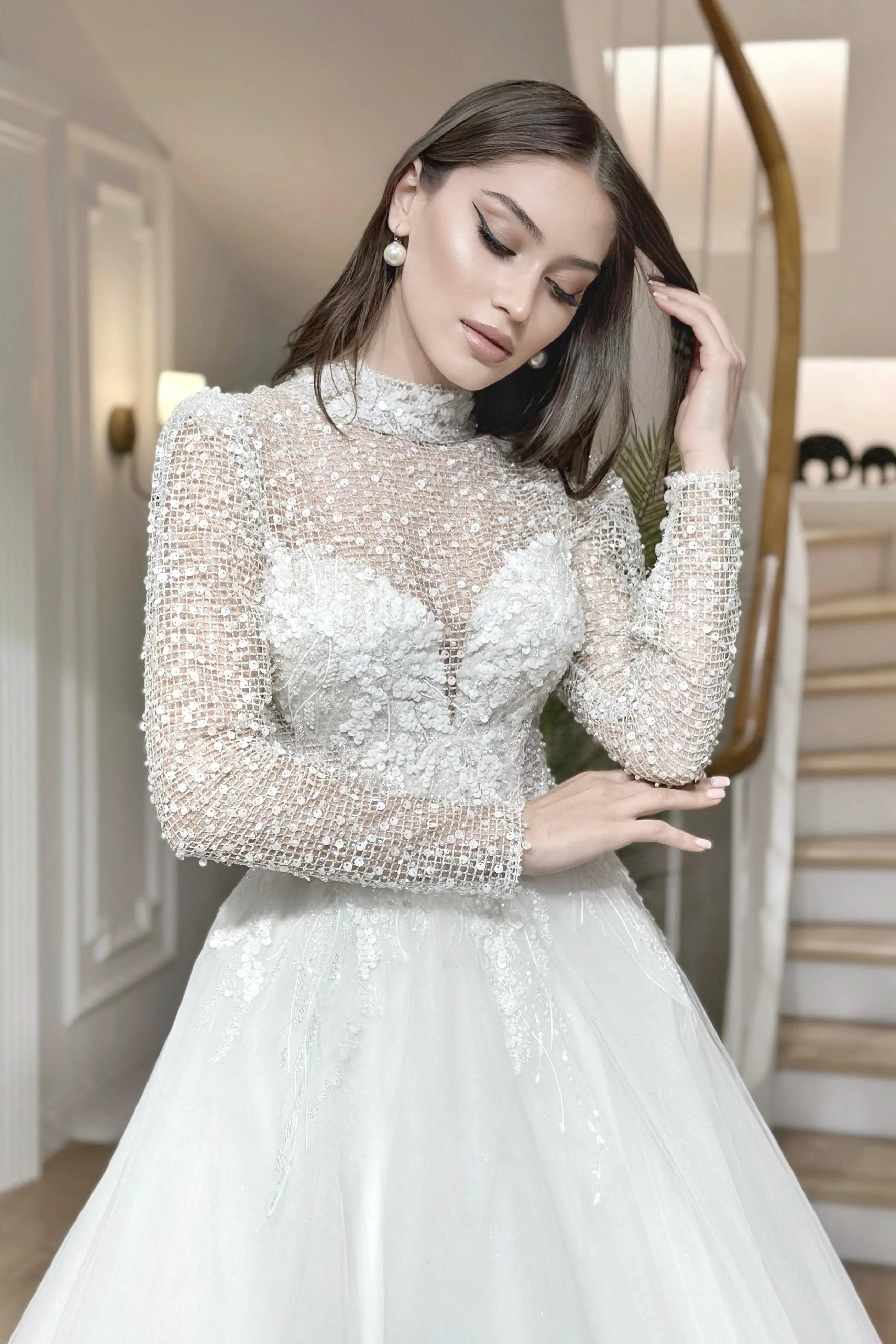Doskin File Dantel Uzun Kollu A Kesim Gelinlik - Mediha Cambaz Bridal