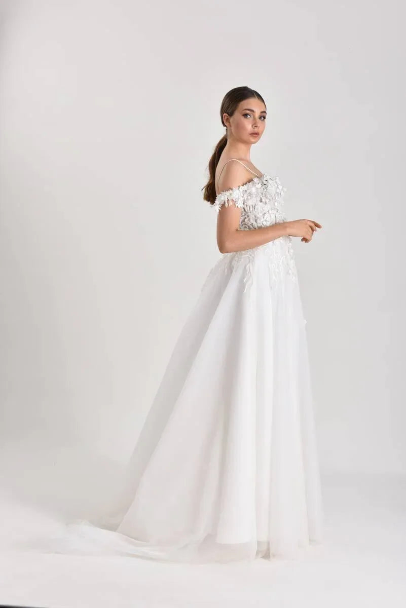 Elevation Üç Boyutlu Dantel A Kesim Gelinlik - Mediha Cambaz Bridal