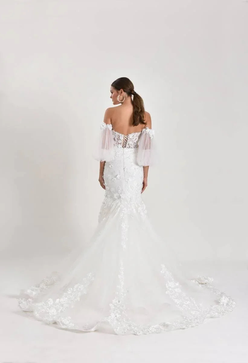 Flumen Balon Kol Yarım Balık Gelinlik - Mediha Cambaz Bridal