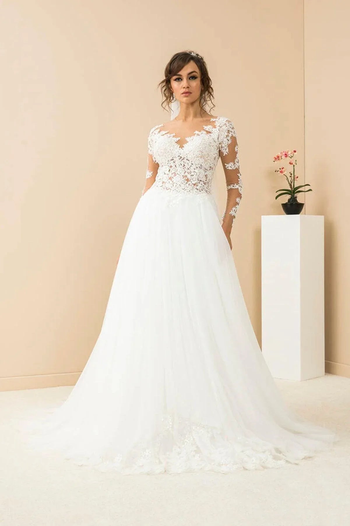 Fragile Tül Dantel Sade A Kesim Gelinlik - Mediha Cambaz Bridal