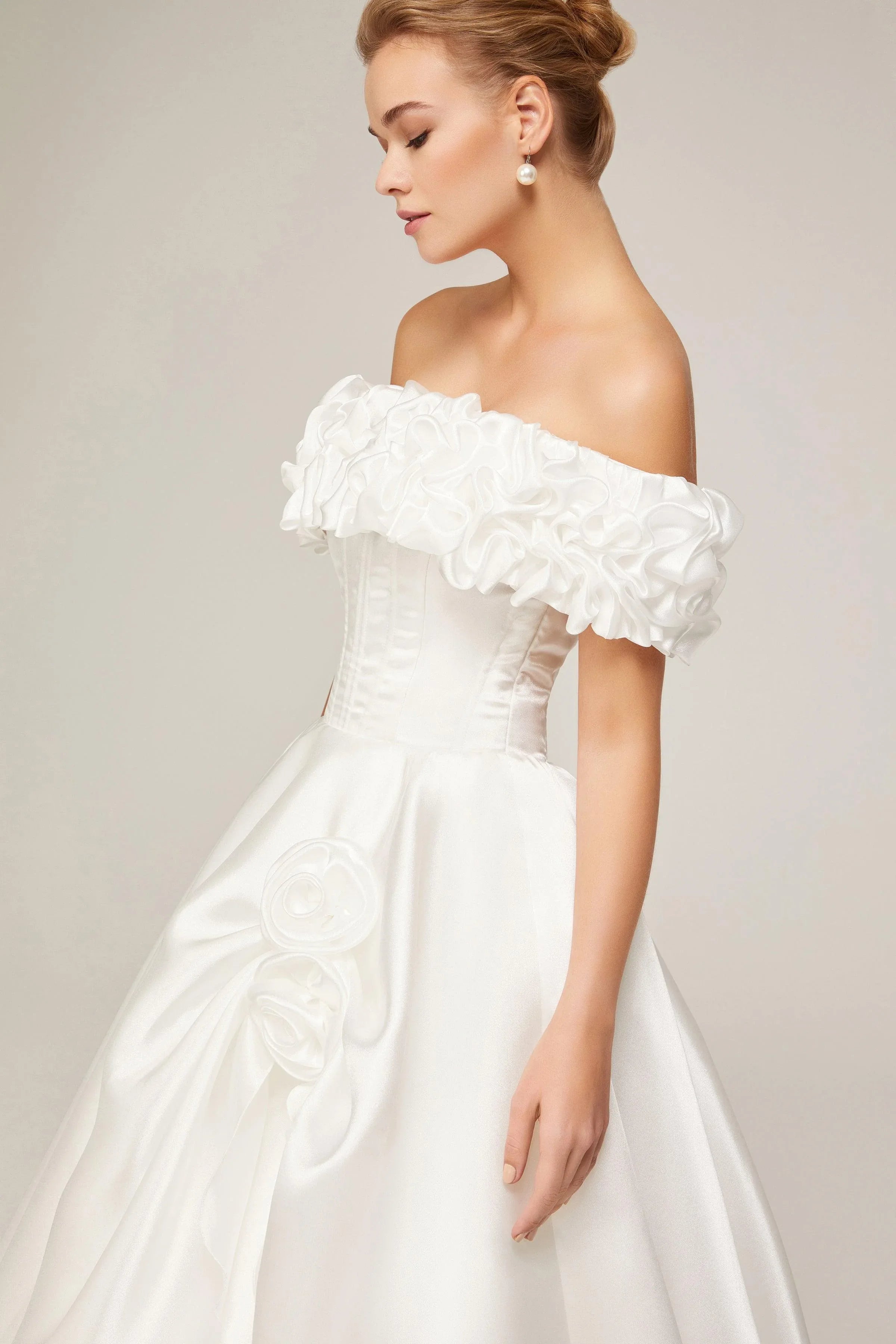 Gatsby Kayık Yaka Saten A Kesim Gelinlik - Mediha Cambaz Bridal
