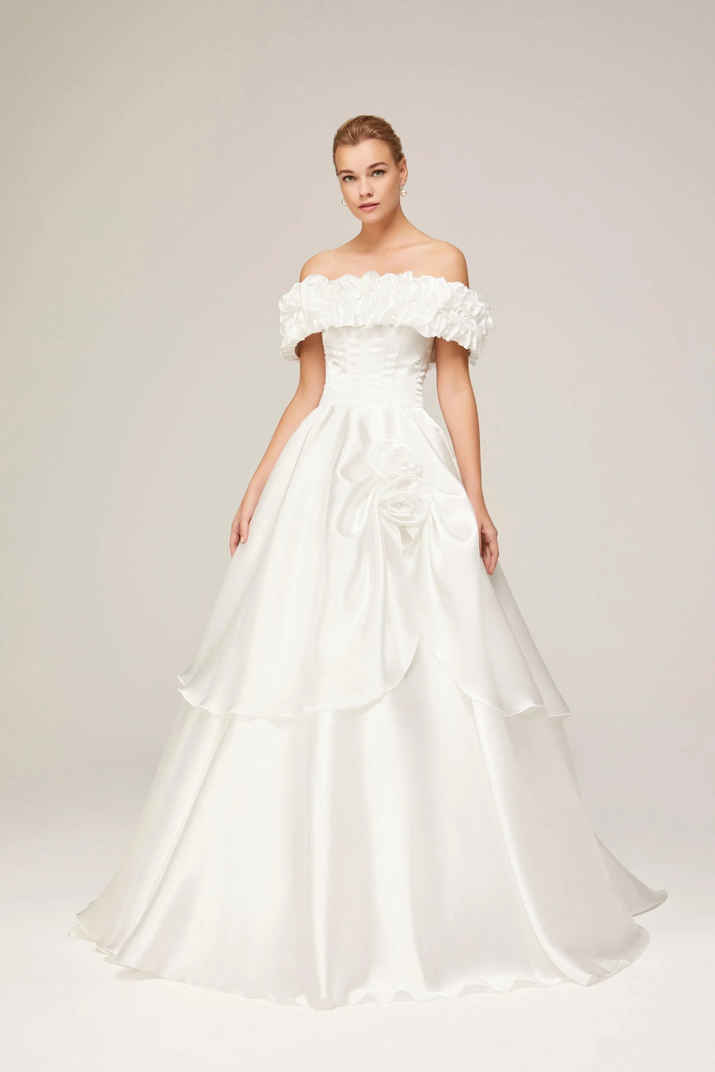 Gatsby Kayık Yaka Saten A Kesim Gelinlik - Mediha Cambaz Bridal