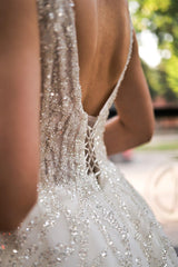 Hagor Askılı Çizgisel Dantelli Prenses Model Gelinlik - Mediha Cambaz Bridal