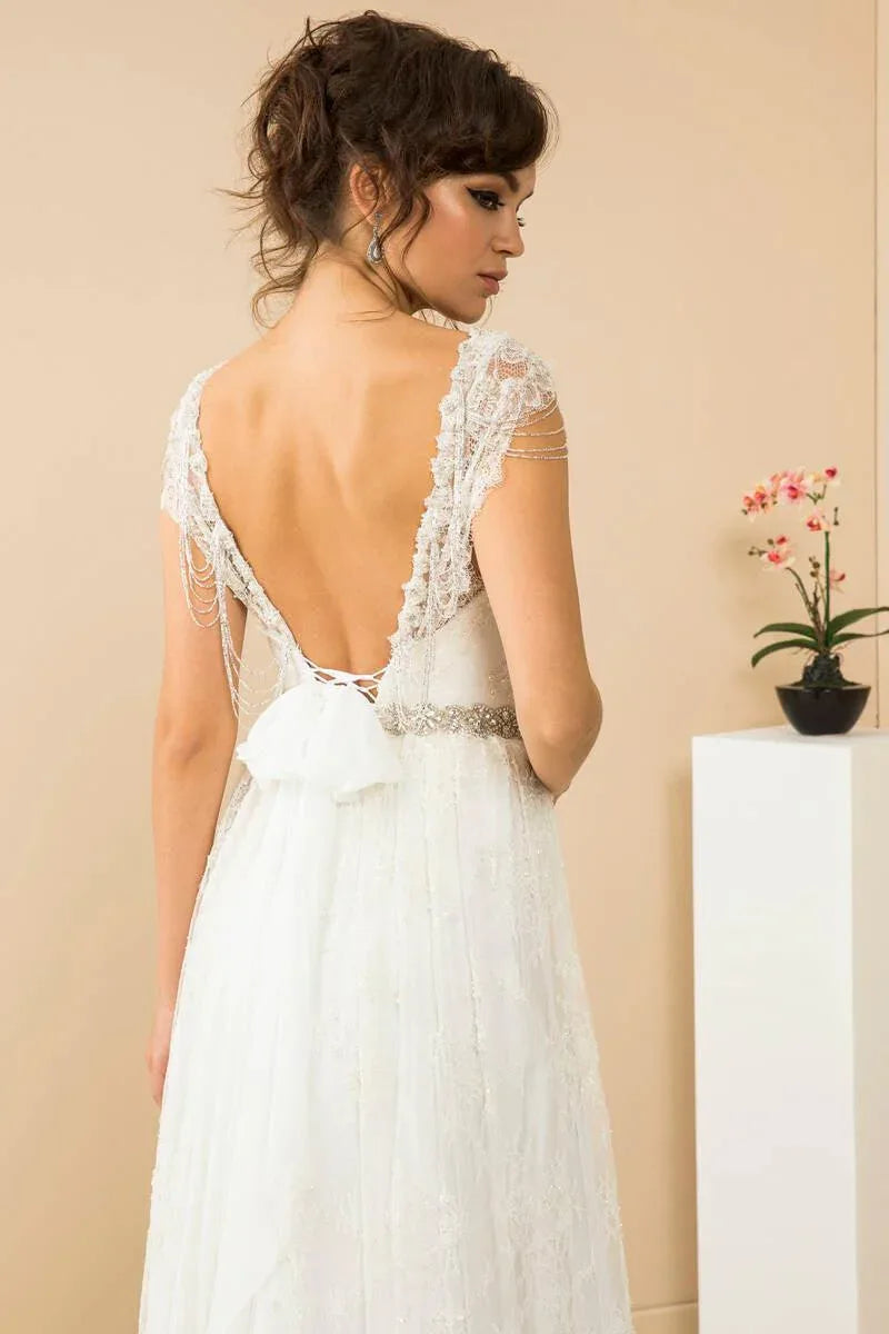 Helen Wedding Dress with Hellenistic Stone Belt Detail | Mediha Cambaz Wedding  Dress  Mediha Cambaz Bridal