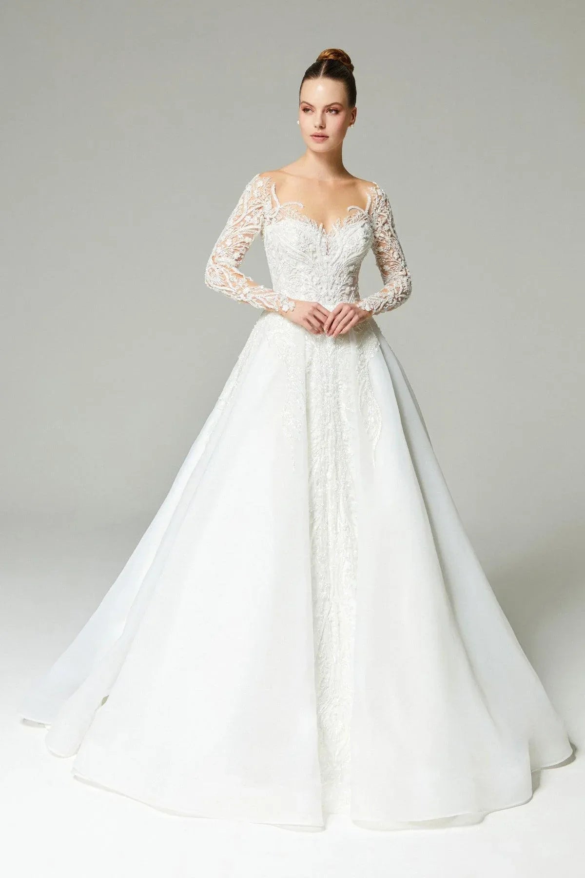 Hermione Boncuk İşlemeli Dantelli A Kesim Gelinlik - Mediha Cambaz Bridal