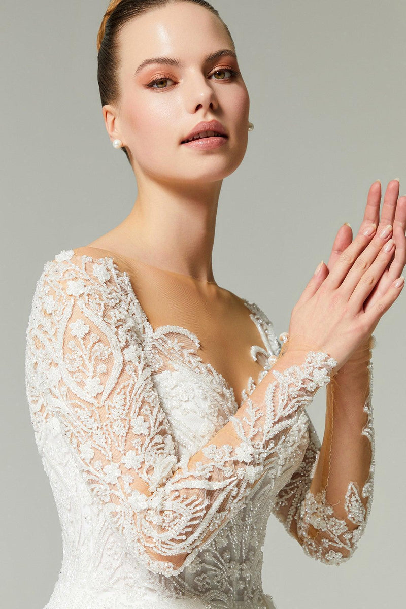 Hermione Beaded Lace A-Line Wedding Dress Mediha Cambaz Bridal Hermione Beaded Lace A-Line Wedding Dress Mediha Cambaz Bridal