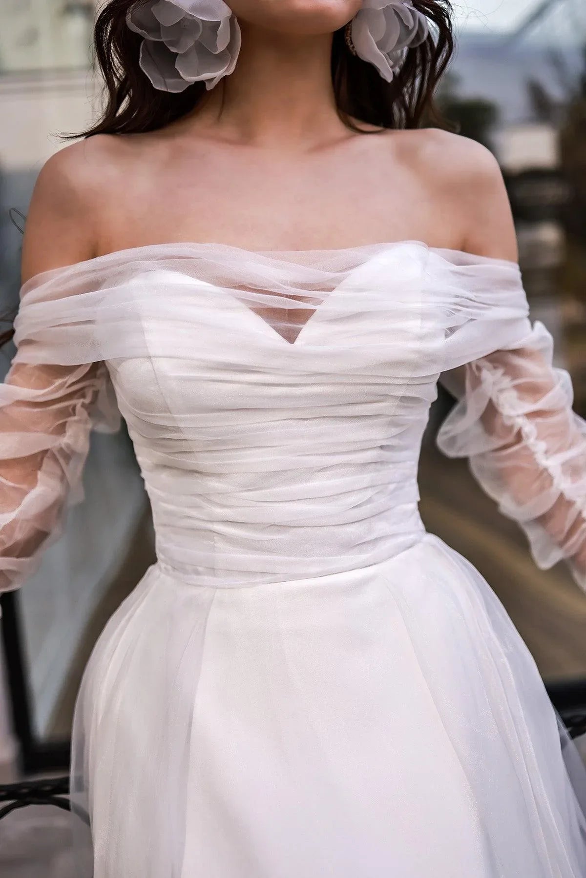 Hila Kalp Yaka İpek Tül Korsajlı A Kesim Gelinlik - Mediha Cambaz Bridal