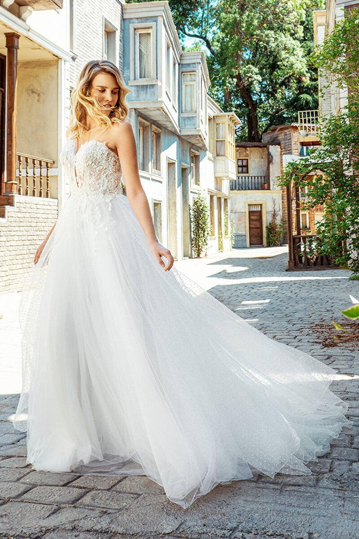 Ian Tek Kol Dokulu Organze Bohem Gelinlik - Mediha Cambaz Bridal