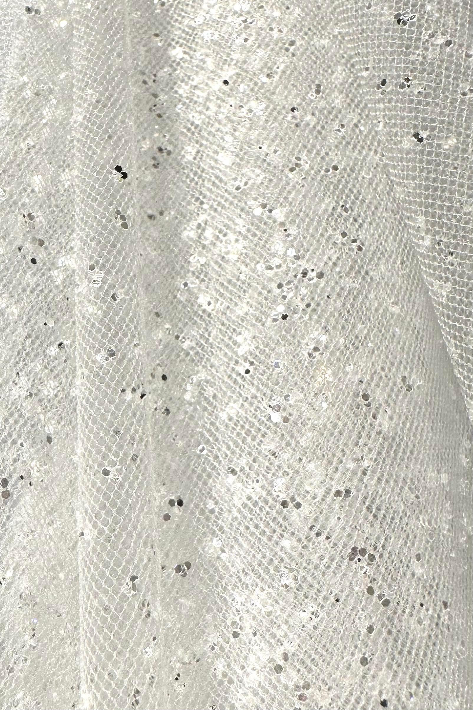 Joanne Kırık Beyaz Büzgülü Simli Uzun Duvak - Mediha Cambaz Bridal