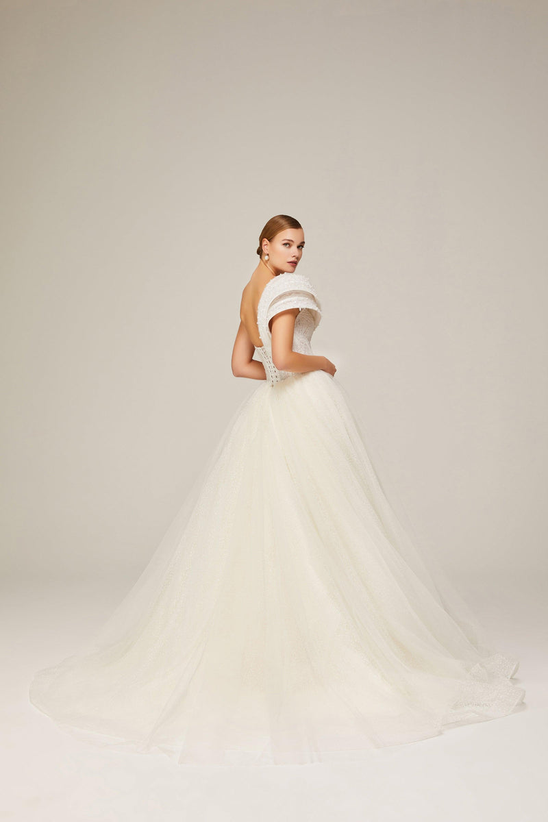 Jorja Taş İşleme Simli Prenses Model Gelinlik - Mediha Cambaz Bridal
