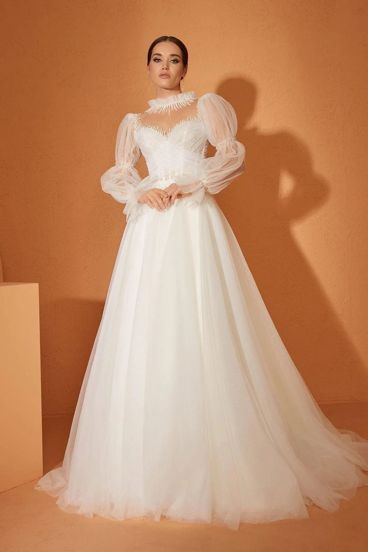 Katie Balon Kol Dantel A Kesim Gelinlik - Mediha Cambaz Bridal