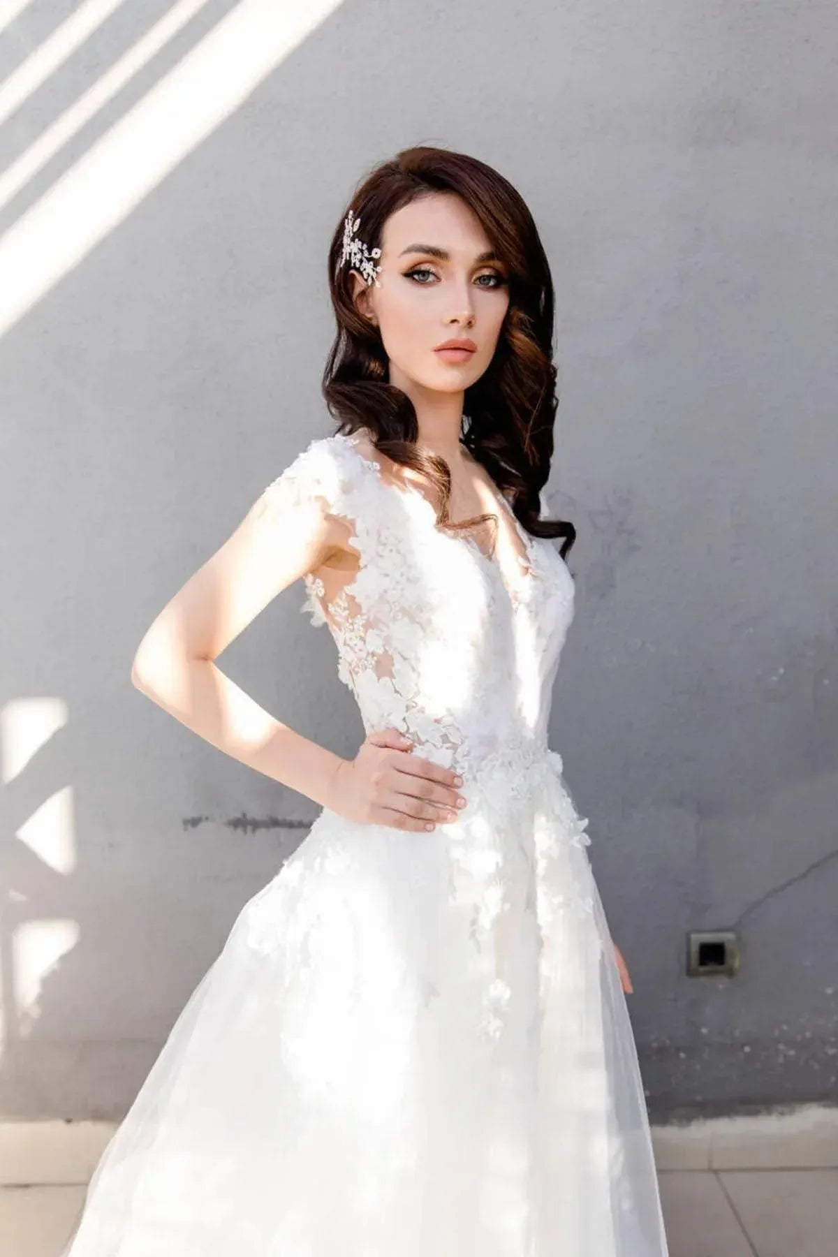 Klara Üç Boyutlu Dantel A Kesim Gelinlik - Mediha Cambaz Bridal