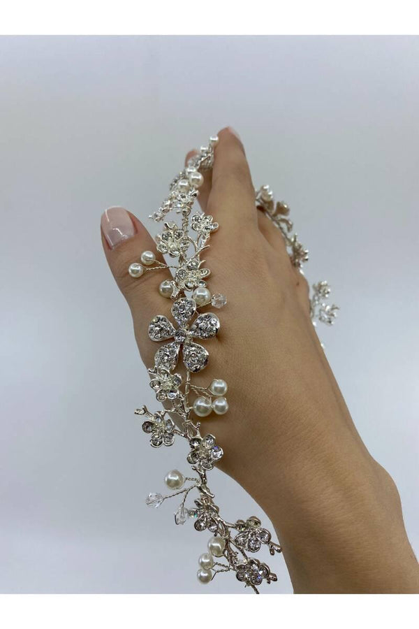 Kristal Taşlı ve İnci Çiçekli Saç Aksesuarı - Mediha Cambaz Bridal