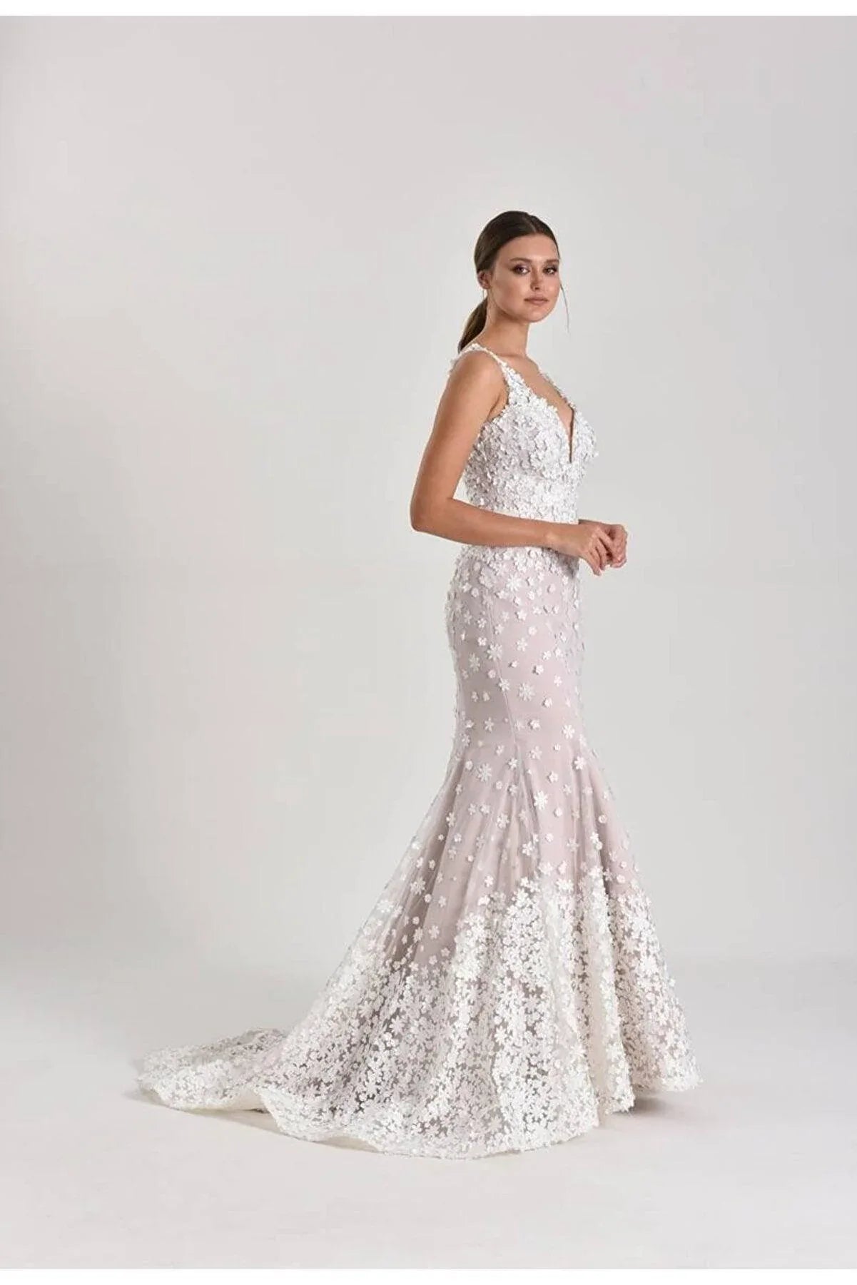 Lac An Fleurs Üç Boyutlu Dantel Balık Gelinlik - Mediha Cambaz Bridal