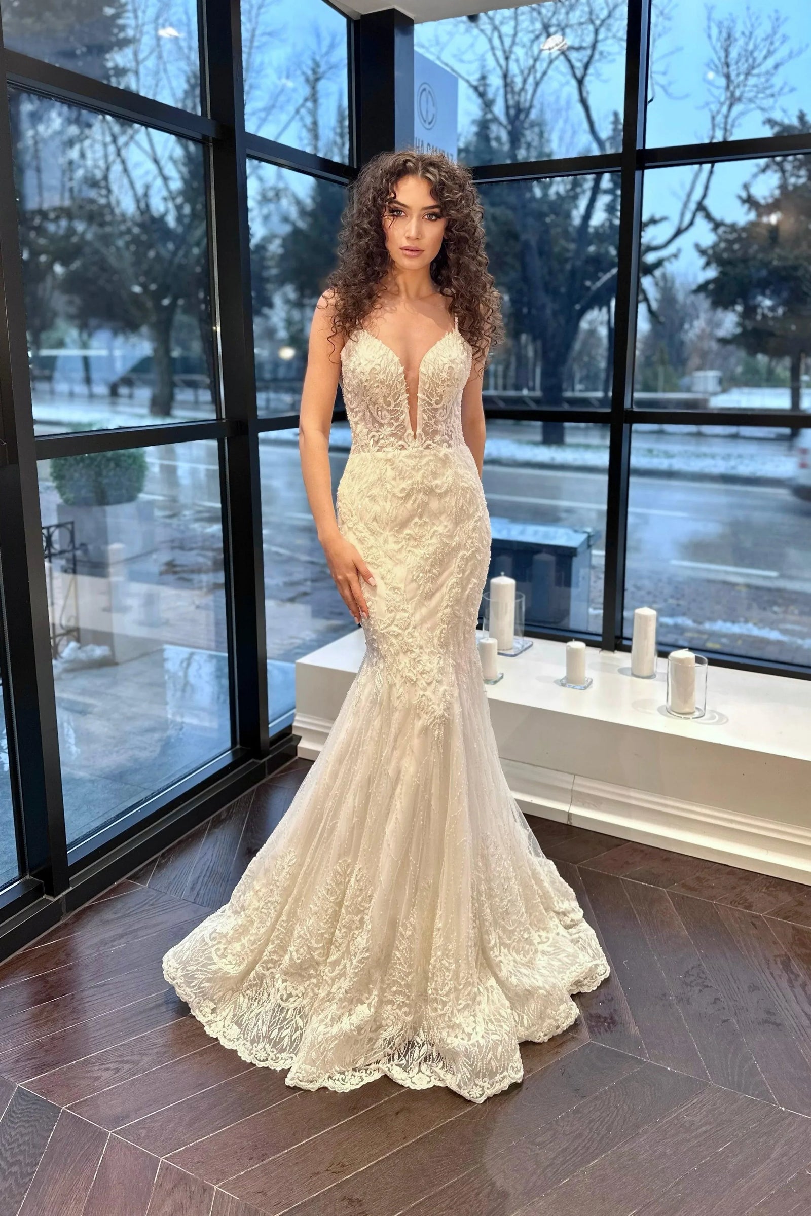 Lexi Lace V-Neck Strap Mermaid Wedding Dress | Mediha Cambaz Wedding Dress   Mediha Cambaz Bridal