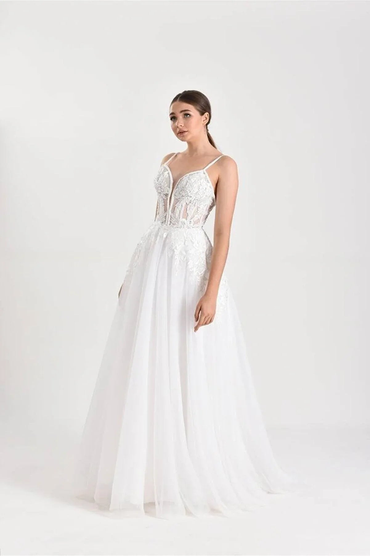Libra İpek Tül Straplez A Kesim Gelinlik - Mediha Cambaz Bridal