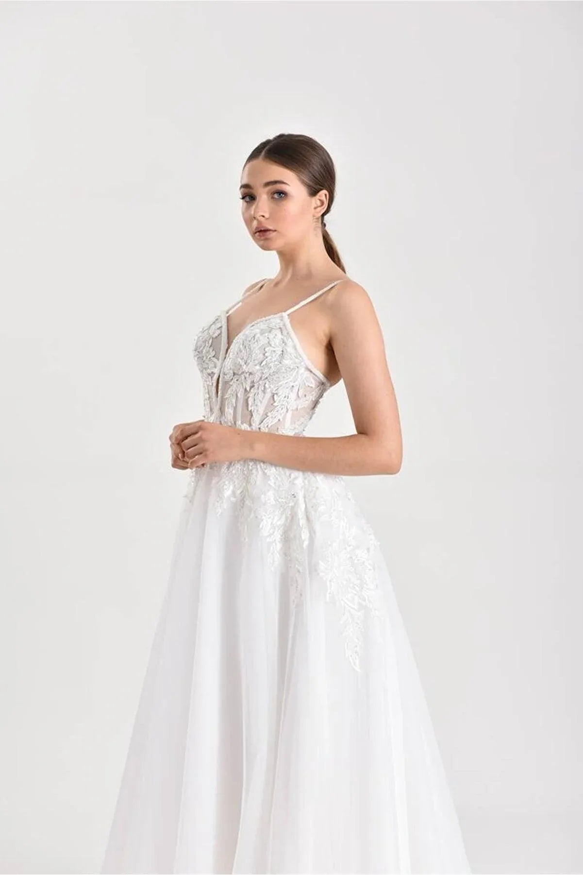 Libra İpek Tül Straplez A Kesim Gelinlik - Mediha Cambaz Bridal