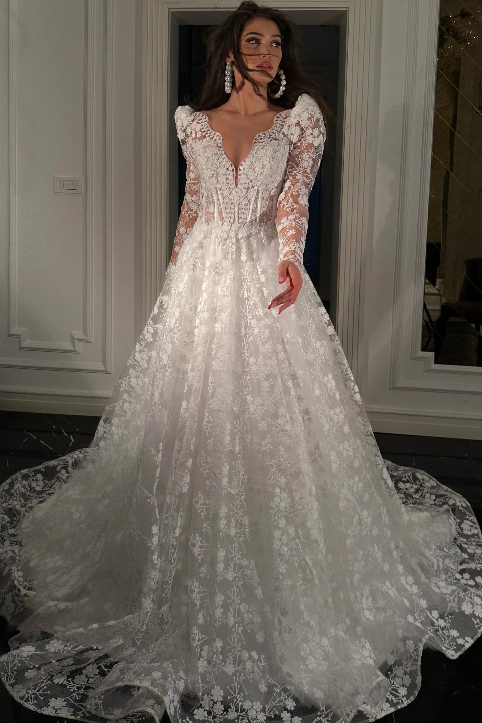Lucia French Lace Sweetheart Neckline A-Line Wedding Dress