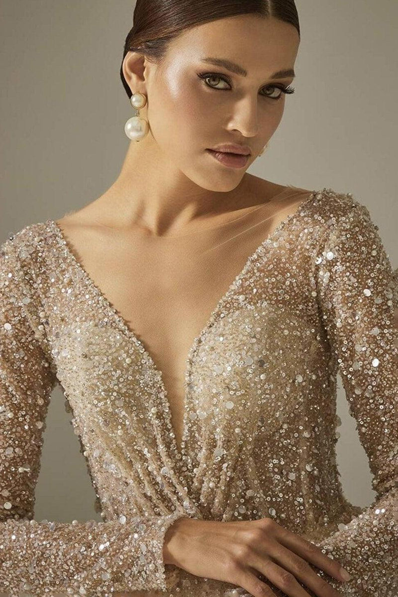 Luxe Kasnak İşi Uzun Kol Prenses Model Gelinlik - Mediha Cambaz Bridal