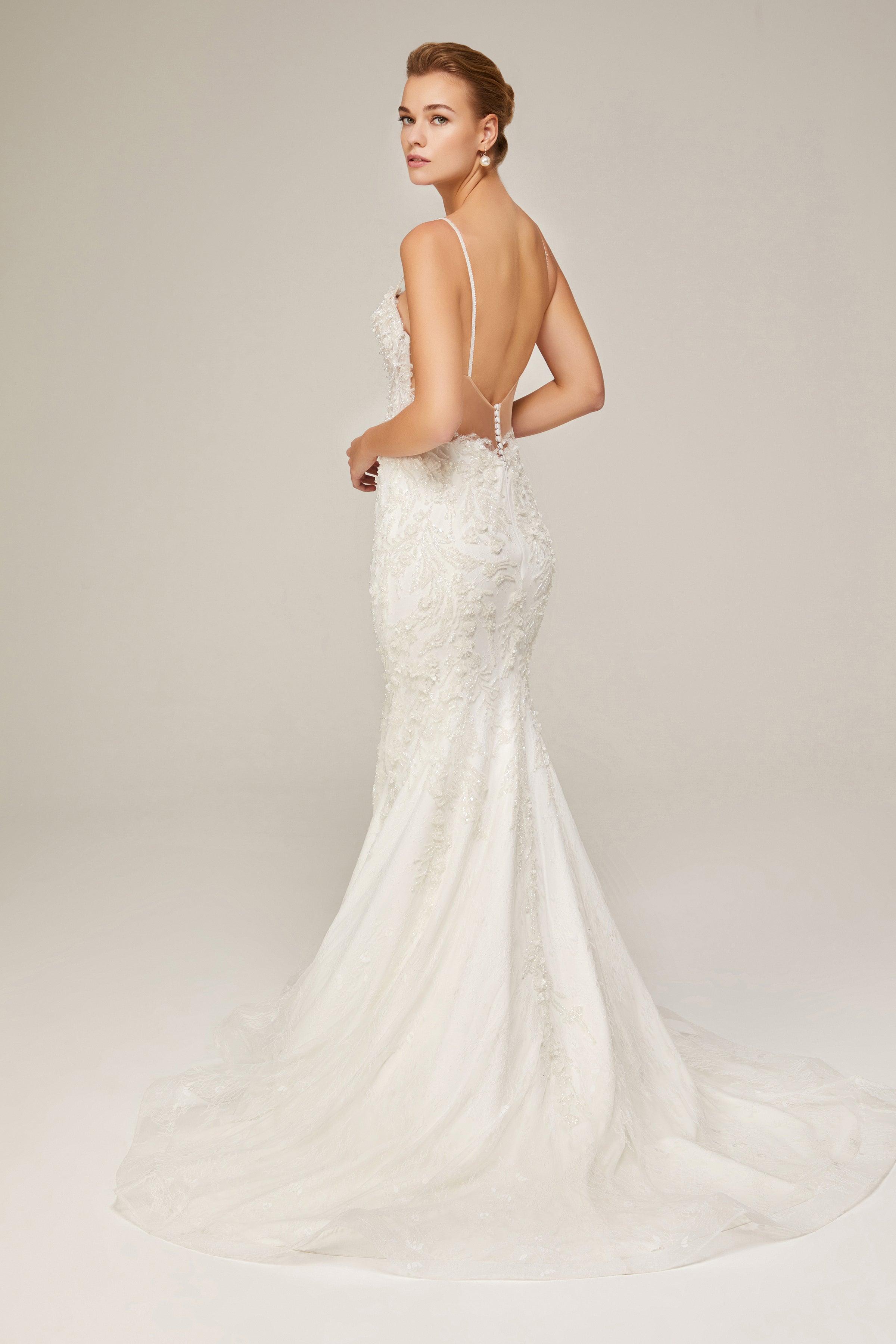 Malina Lace Backless Mermaid Wedding Dress | Mediha Cambaz Wedding ...