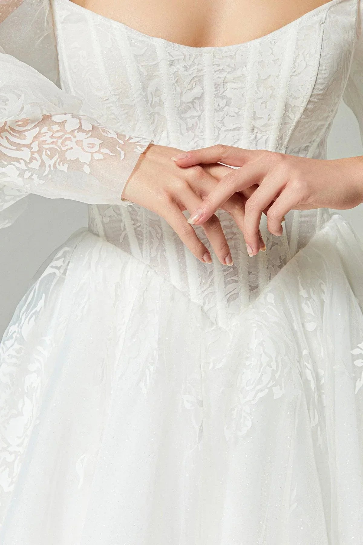 Mary Korsajlı Balon Kollu Dantelli A Kesim Gelinlik - Mediha Cambaz Bridal