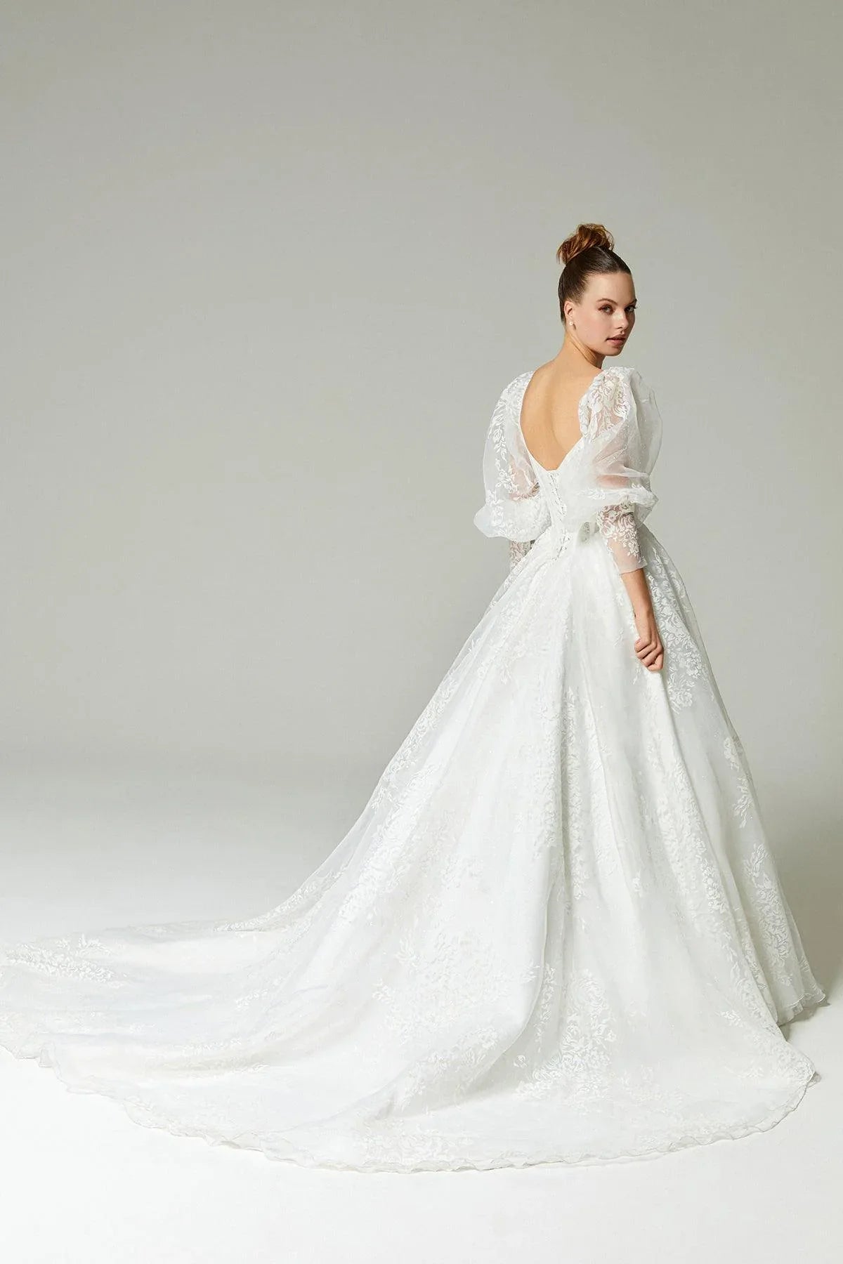 Mary Korsajlı Balon Kollu Dantelli A Kesim Gelinlik - Mediha Cambaz Bridal