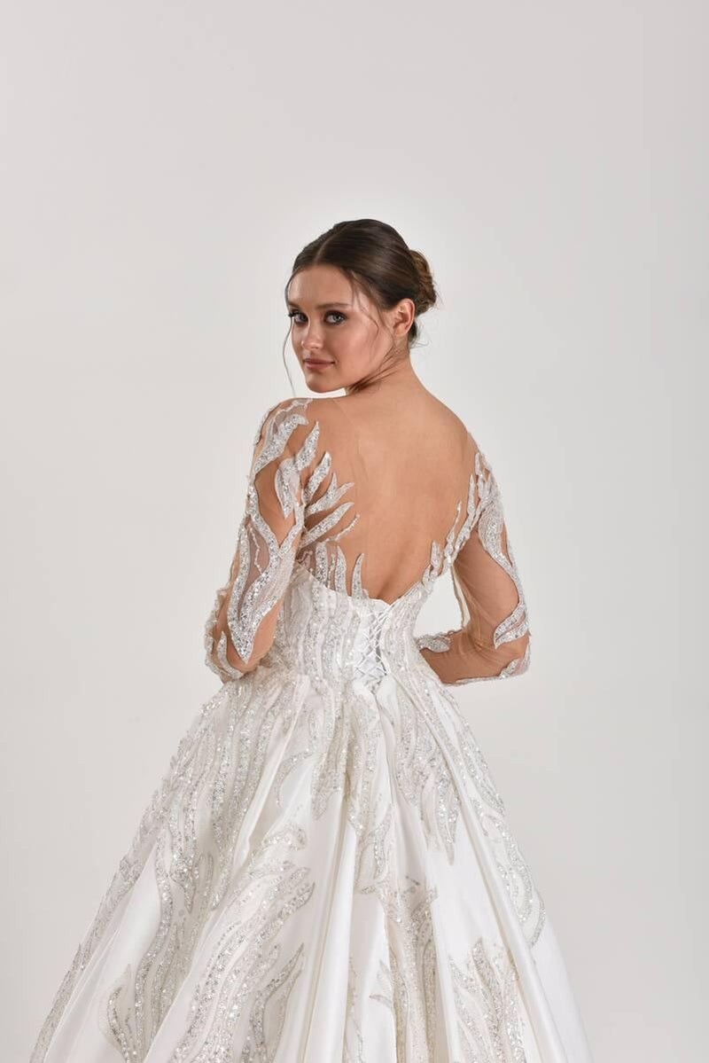 Moira Işıltı Dantel Sırt Dekolteli Prenses Model Gelinlik - Mediha Cambaz Bridal