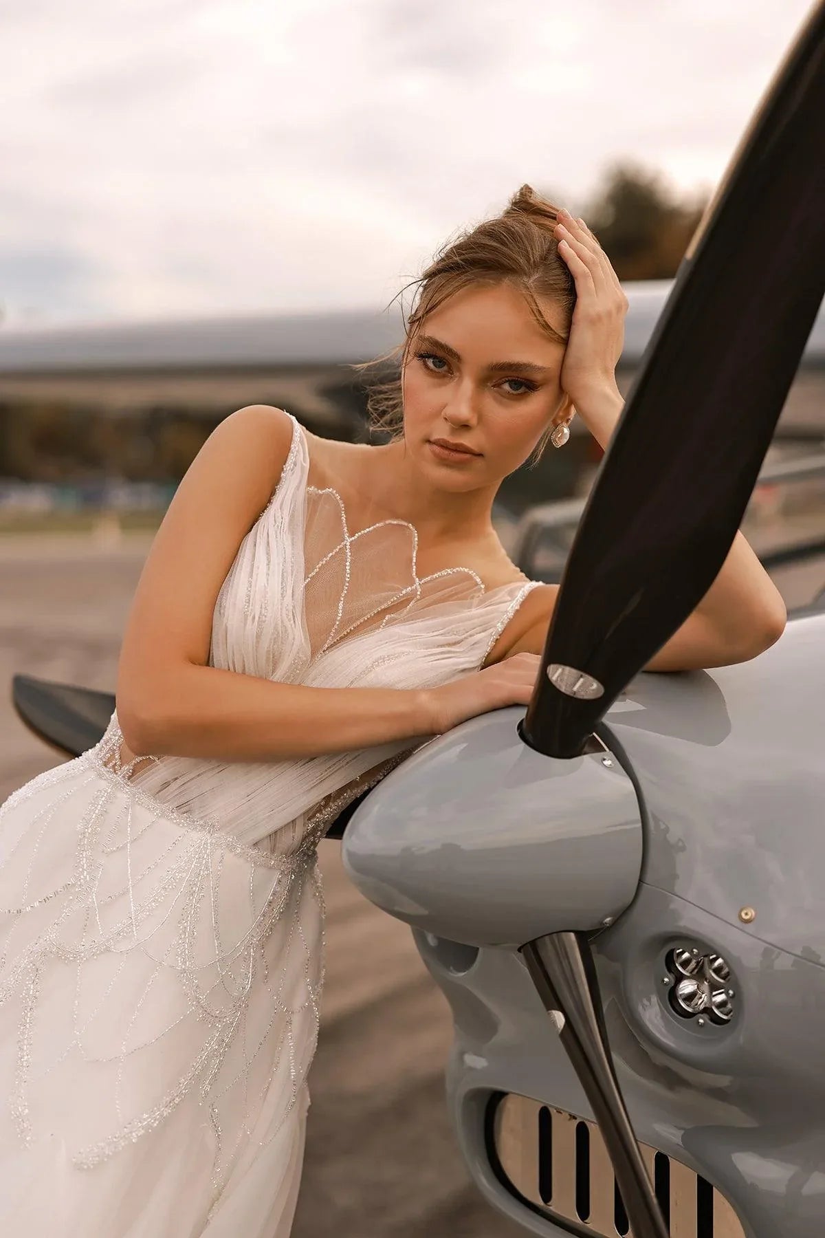 Morticia Drapeli Taş İşlemeli A Kesim Gelinlik - Mediha Cambaz Bridal