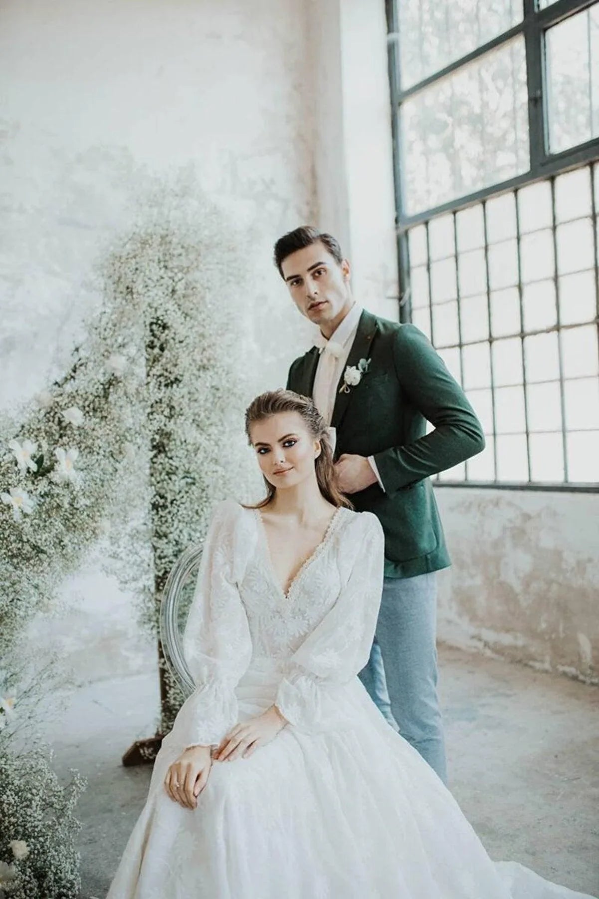 Naturel Balon Kol Vintage Bohem A Kesim Gelinlik - Mediha Cambaz Bridal