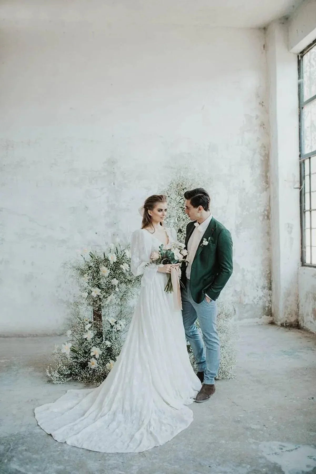 Naturel Balon Kol Vintage Bohem A Kesim Gelinlik - Mediha Cambaz Bridal