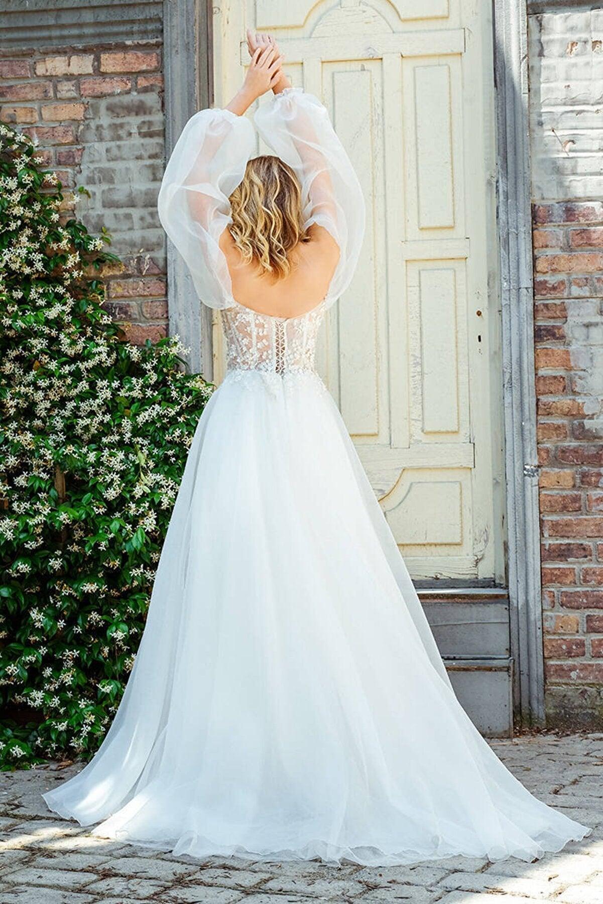 Nova Drapeli Balon Kol A Kesim Gelinlik - Mediha Cambaz Bridal