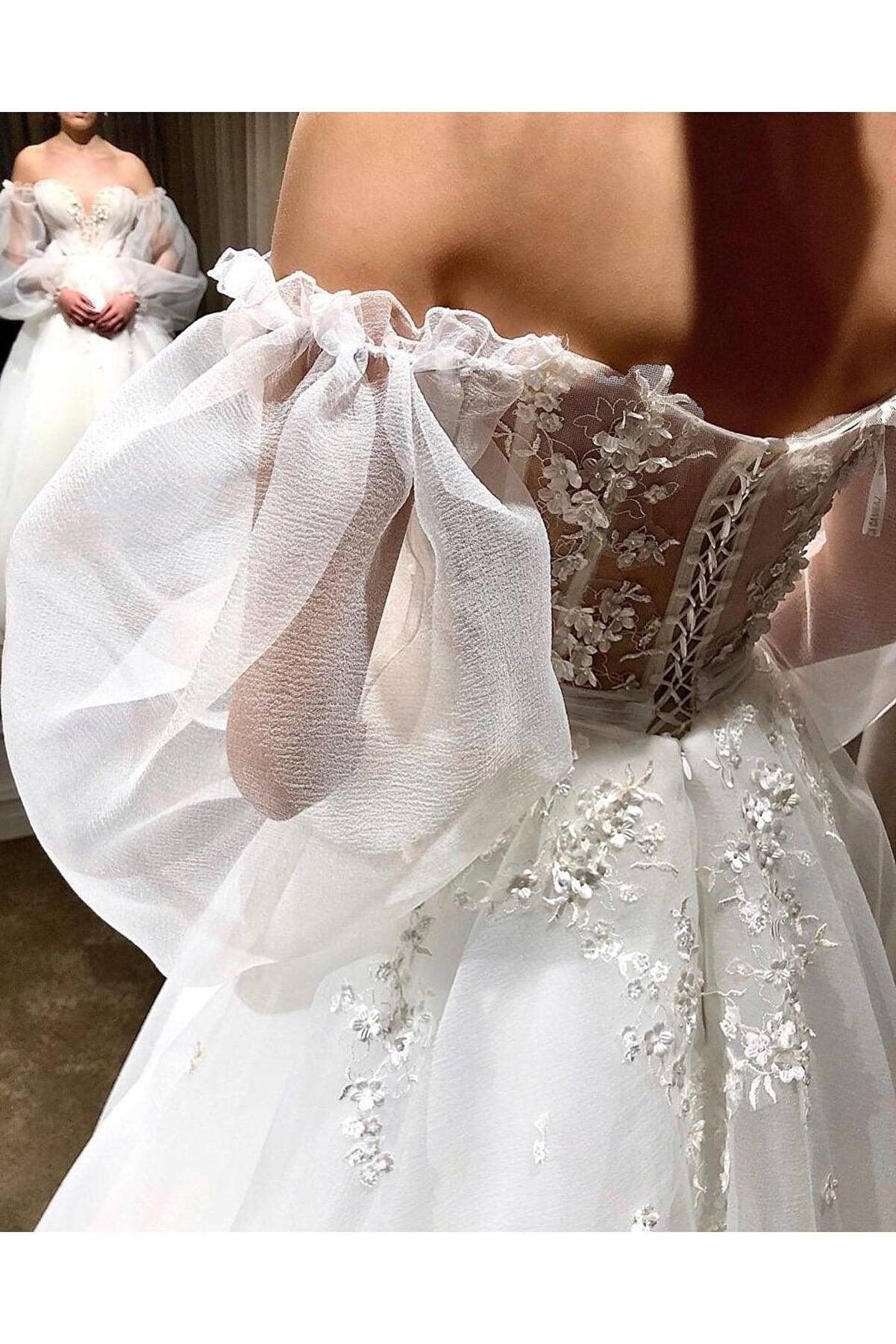 Nova Drapeli Balon Kol A Kesim Gelinlik - Mediha Cambaz Bridal