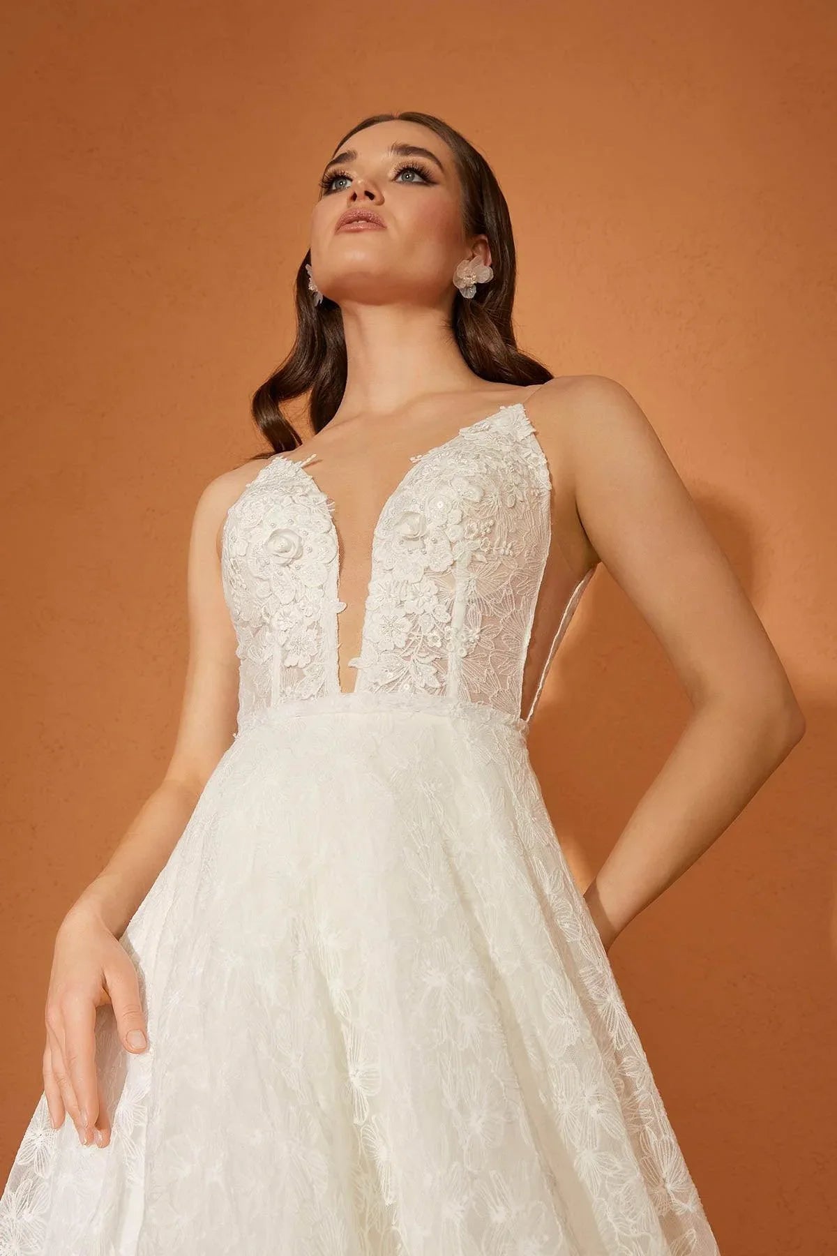 Opa 22 Dokulu Çiçek Dantel A Kesim Gelinlik - Mediha Cambaz Bridal