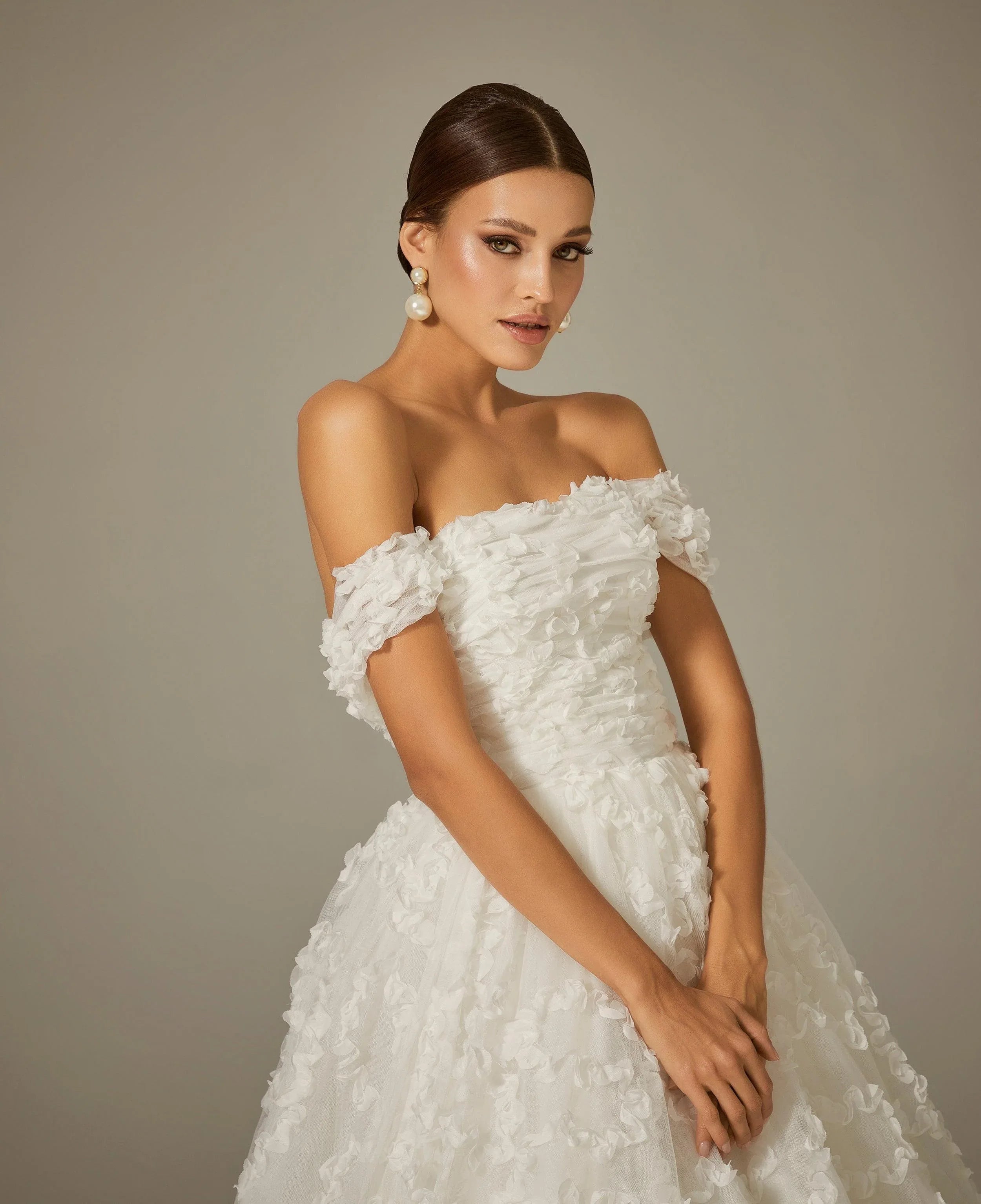 Opa Dantel Kayık Yaka Prenses Model Gelinlik - Mediha Cambaz Bridal