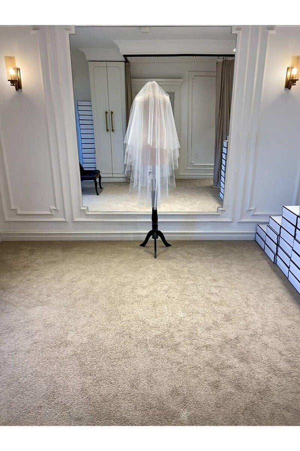 Orta Boy Kloş Sade Hayal Tül Kırık Beyaz Duvak 120 cm - Mediha Cambaz Bridal