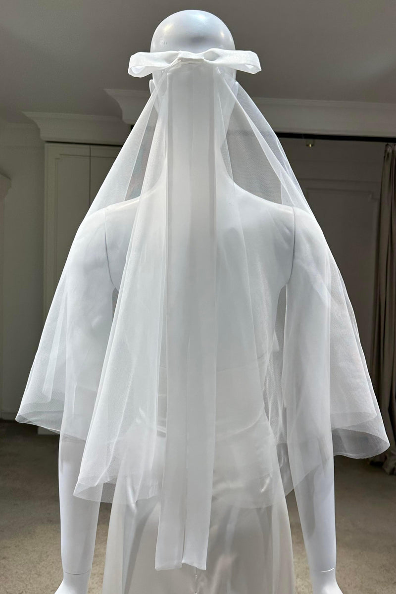Parker Kırık Beyaz Fiyonklu Kısa İpek Tül Duvak - Mediha Cambaz Bridal