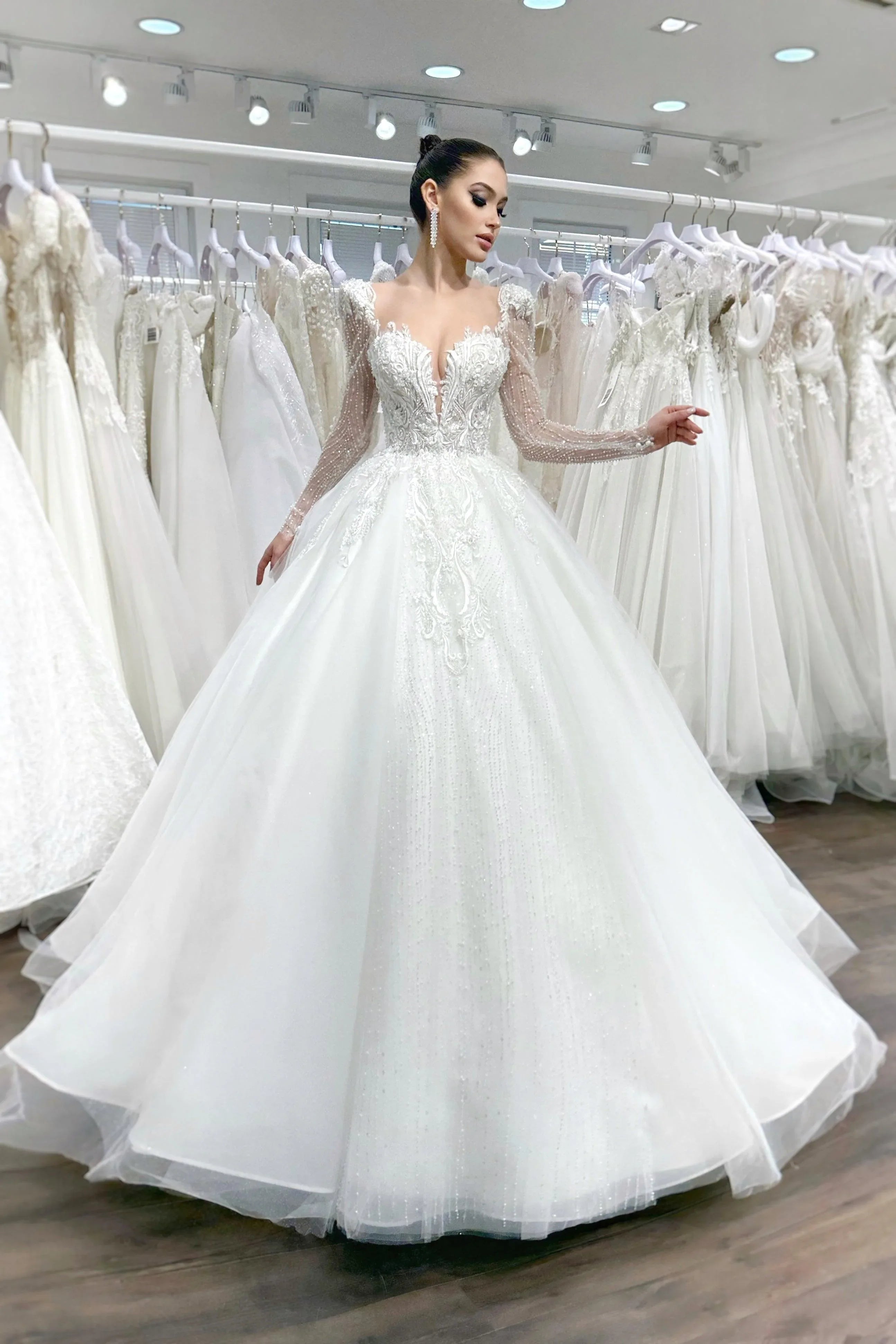 Pavia Kalp Yaka Dantel Prenses Model Gelinlik - Mediha Cambaz Bridal