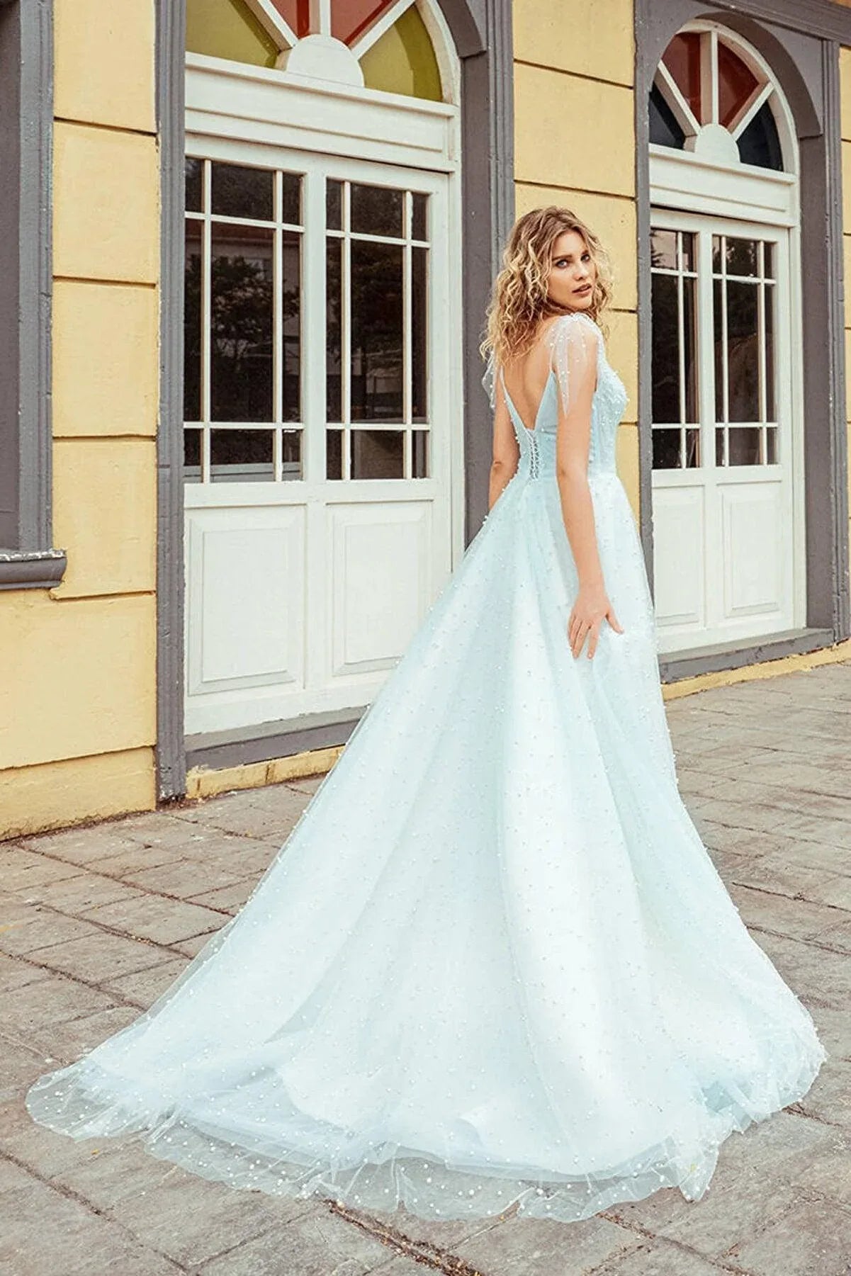 Pearly M Yaka İpek Güpür A Kesim Gelinlik - Mediha Cambaz Bridal