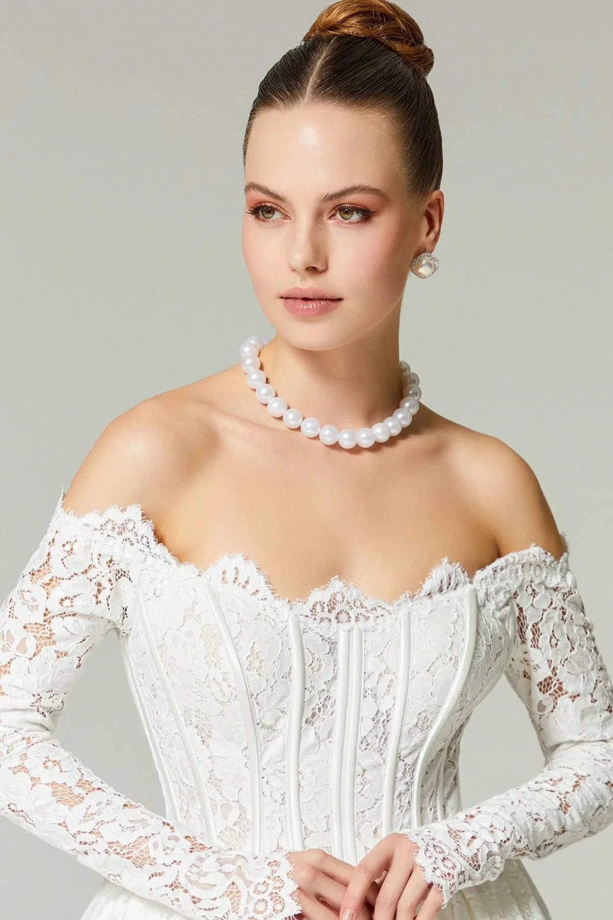 Ragetti Fransız Dantelli Havuz Yaka A Kesim Gelinlik - Mediha Cambaz Bridal