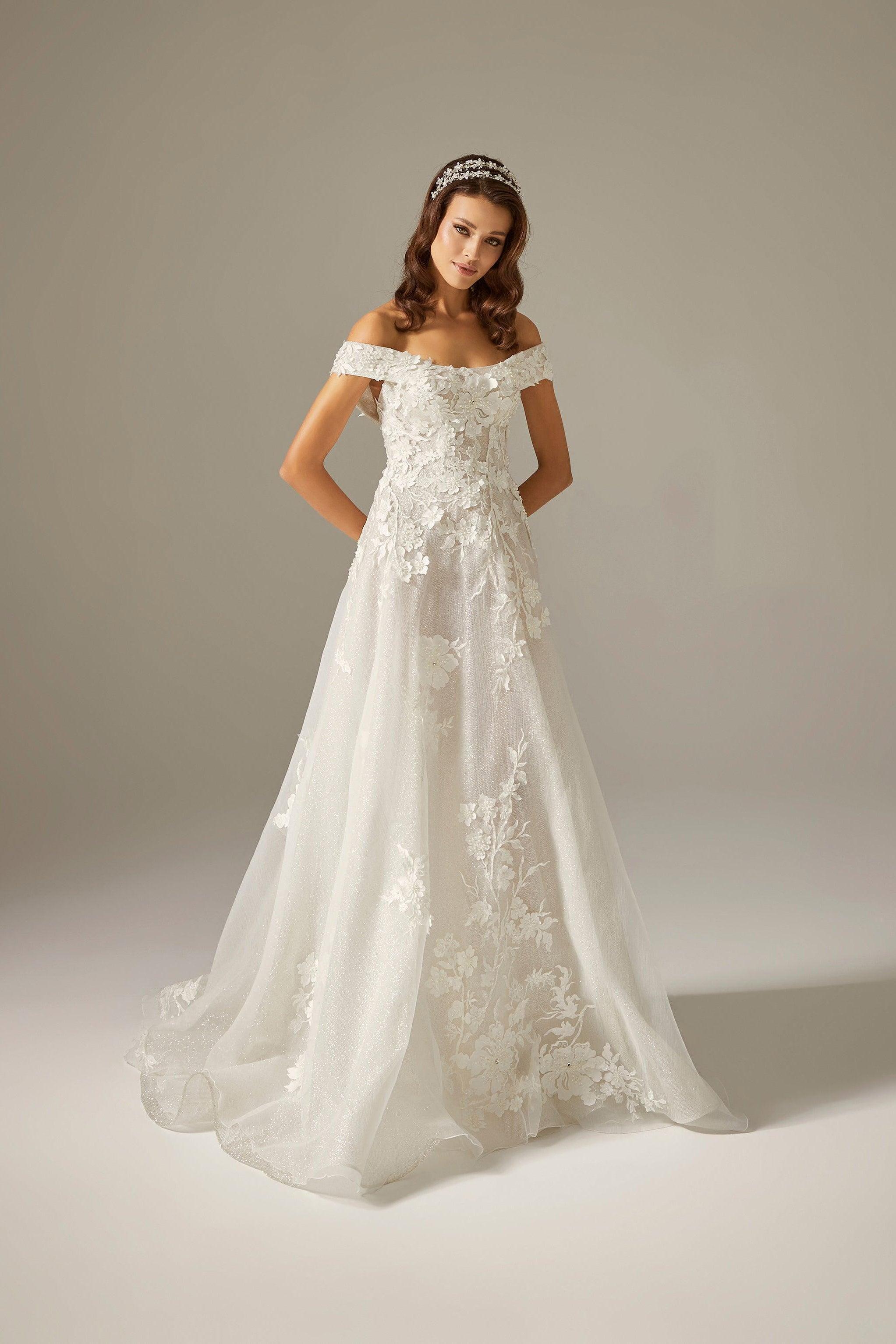 Reffa Simli Dantel Kayık Yaka A Kesim Gelinlik - Mediha Cambaz Bridal