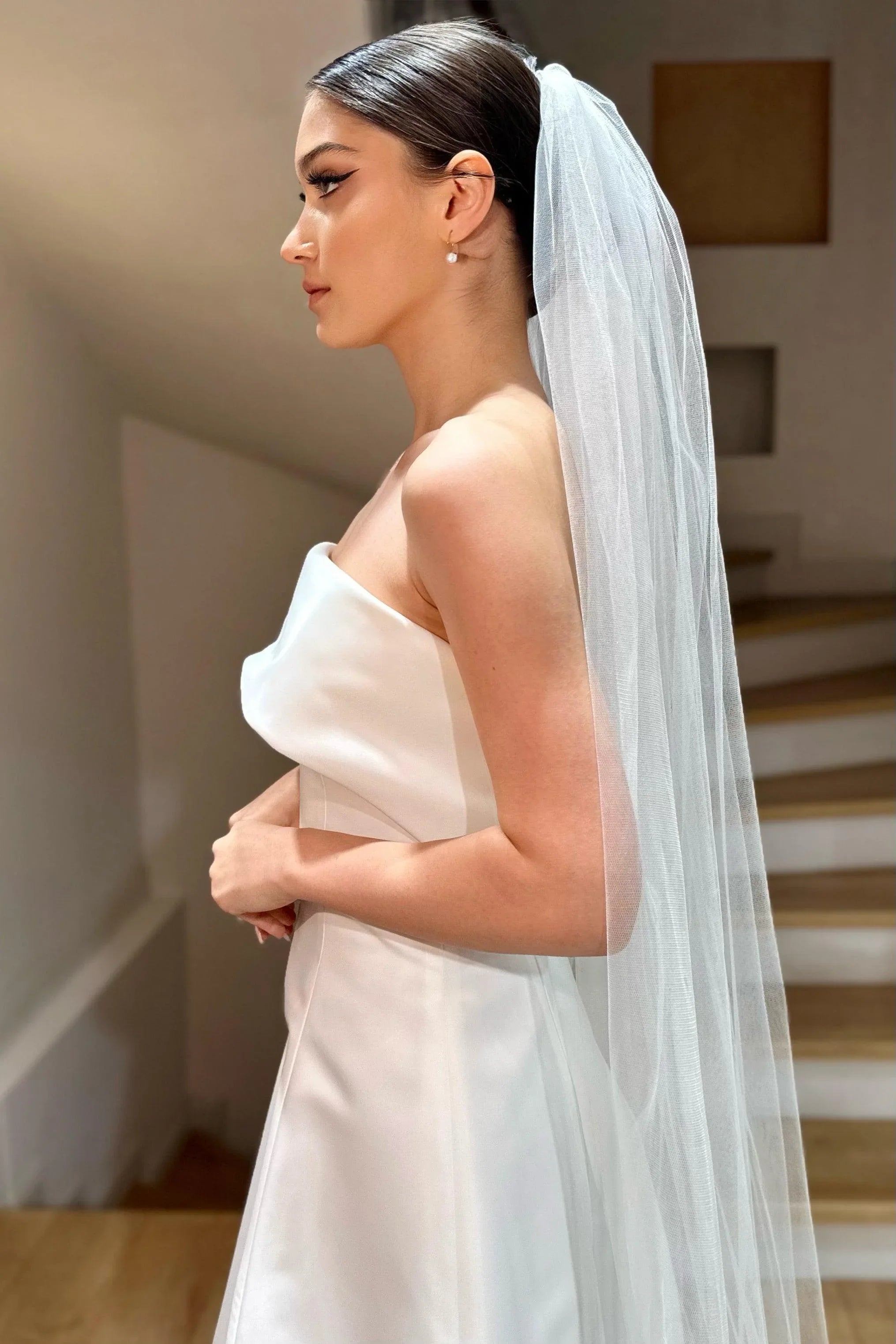 Rein Kırık Beyaz Taraklı Uzun Hayal Tül Duvak - Mediha Cambaz Bridal