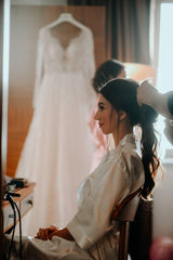Robe Saten Nakışlı Kemerli Bride Sabahlık - Mediha Cambaz Bridal