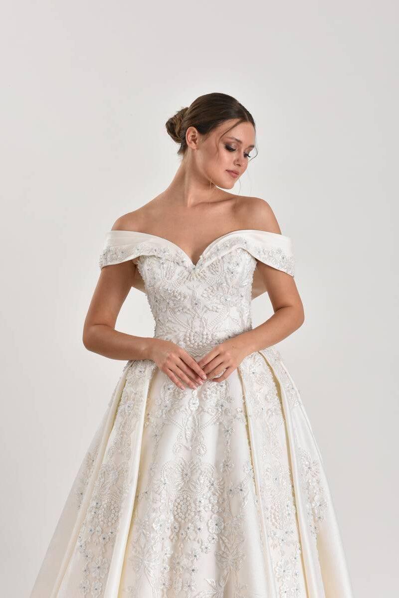 Shado İşlemeli Dantel Prenses Model Gelinlik - Mediha Cambaz Bridal