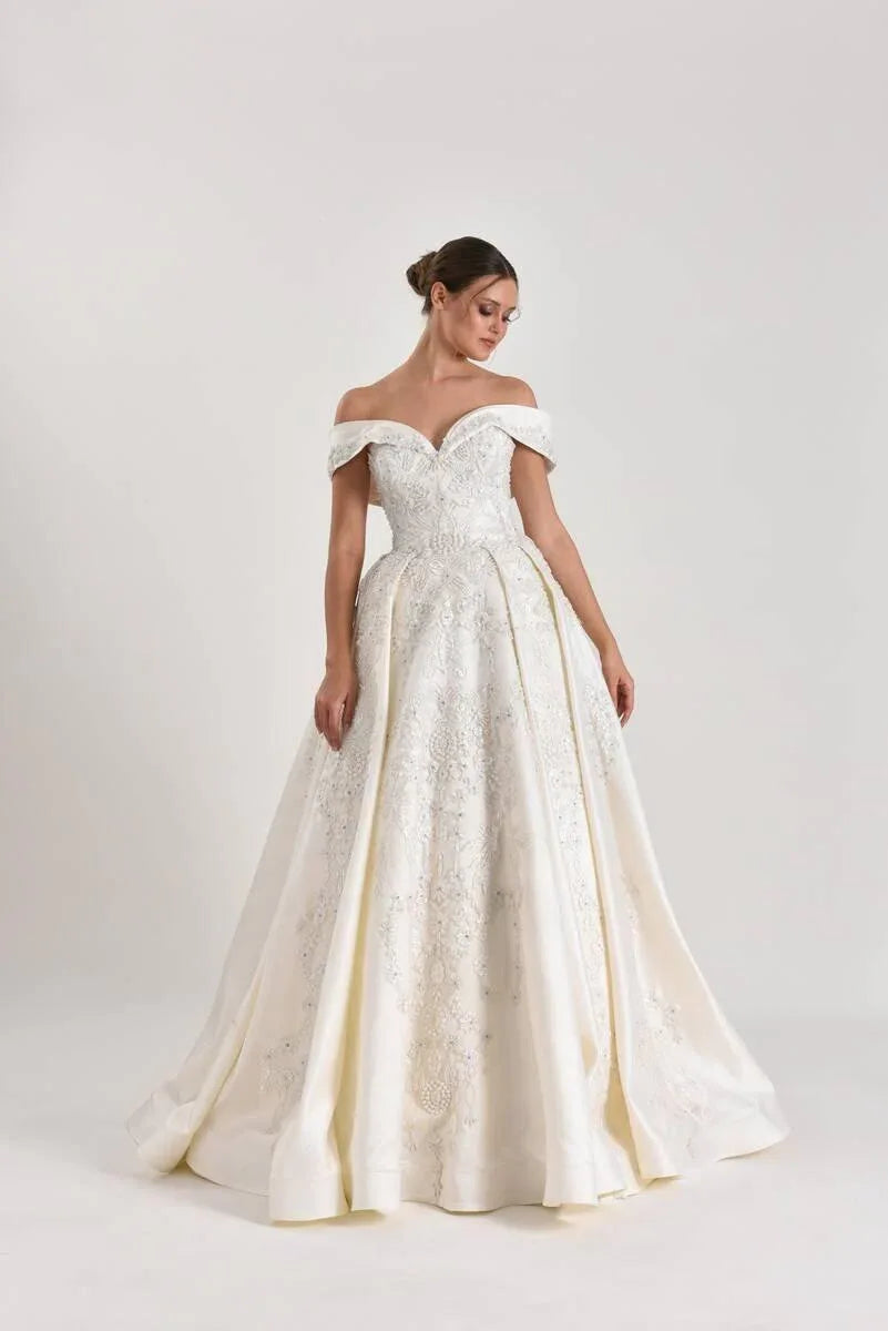 Shado İşlemeli Dantel Prenses Model Gelinlik - Mediha Cambaz Bridal