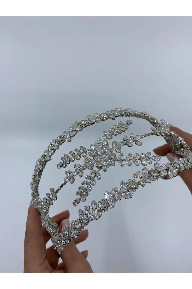 Simetrik Zirkon Taşlı Başı Saran Gelin Tacı - Mediha Cambaz Bridal