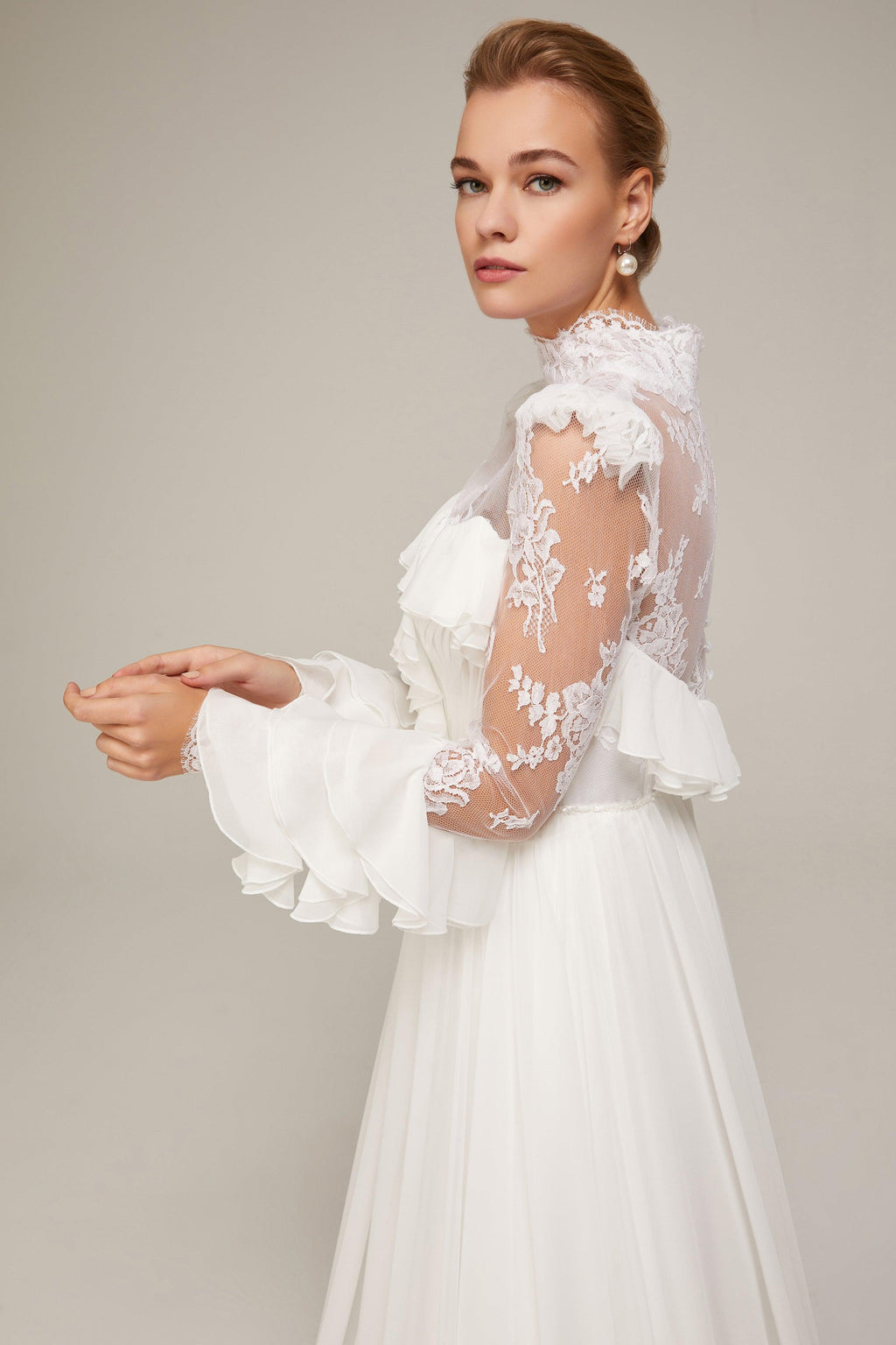 Drape sleeve wedding on sale dress