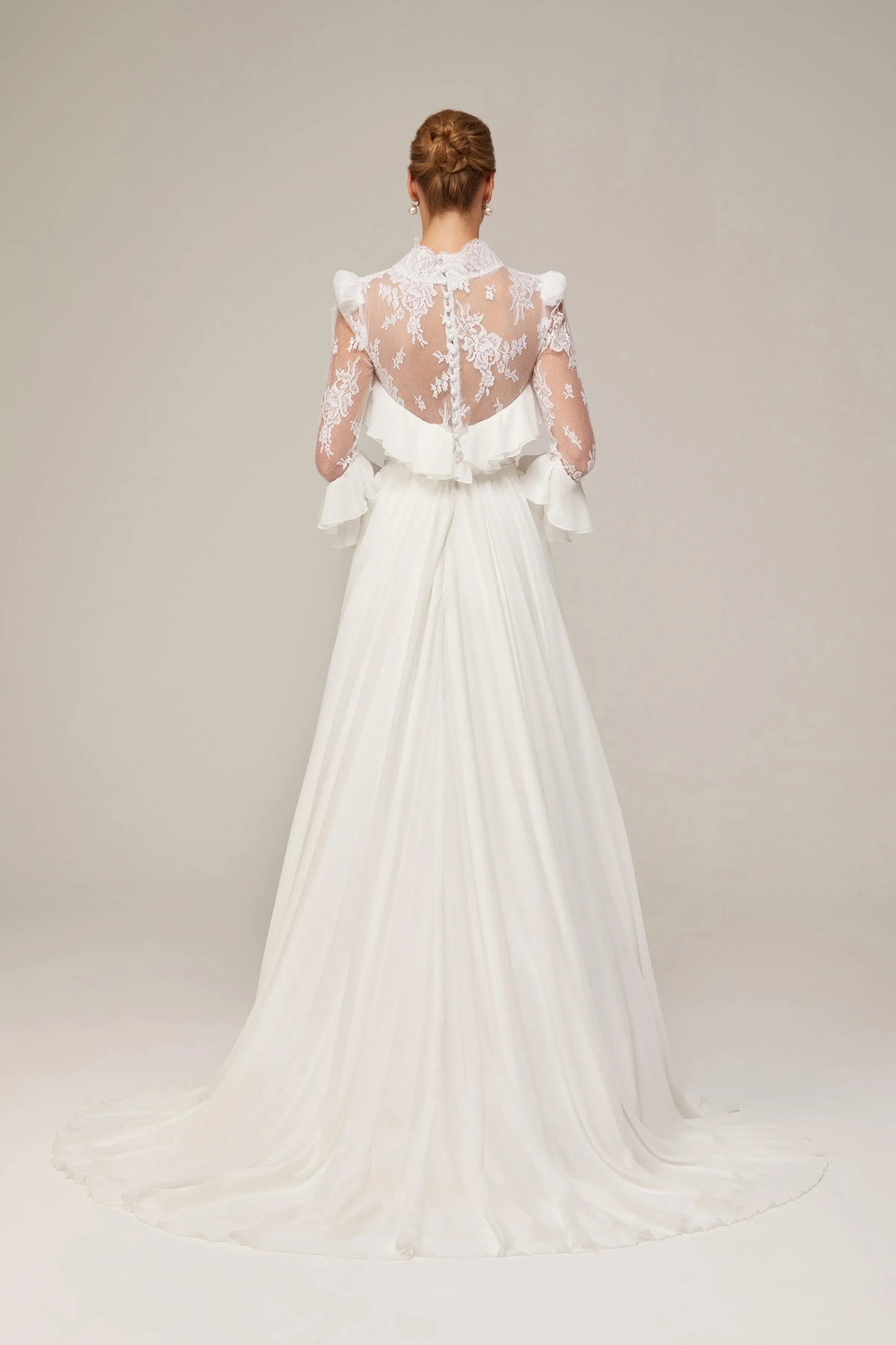 Vienna Şifon Drapeli Düz Kesim Gelinlik - Mediha Cambaz Bridal